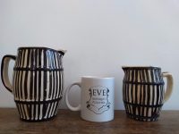 Alternative view of Vintage French Pottery Mustard Yellow Beige Glazed Vase Milk Water Juice Jug Handled Striped circa 1920-40's