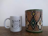 Alternative view of Vintage Moroccan White Yellow Mustard Black Terracotta Vase display pot storage Arabian display decorative c1970-80's