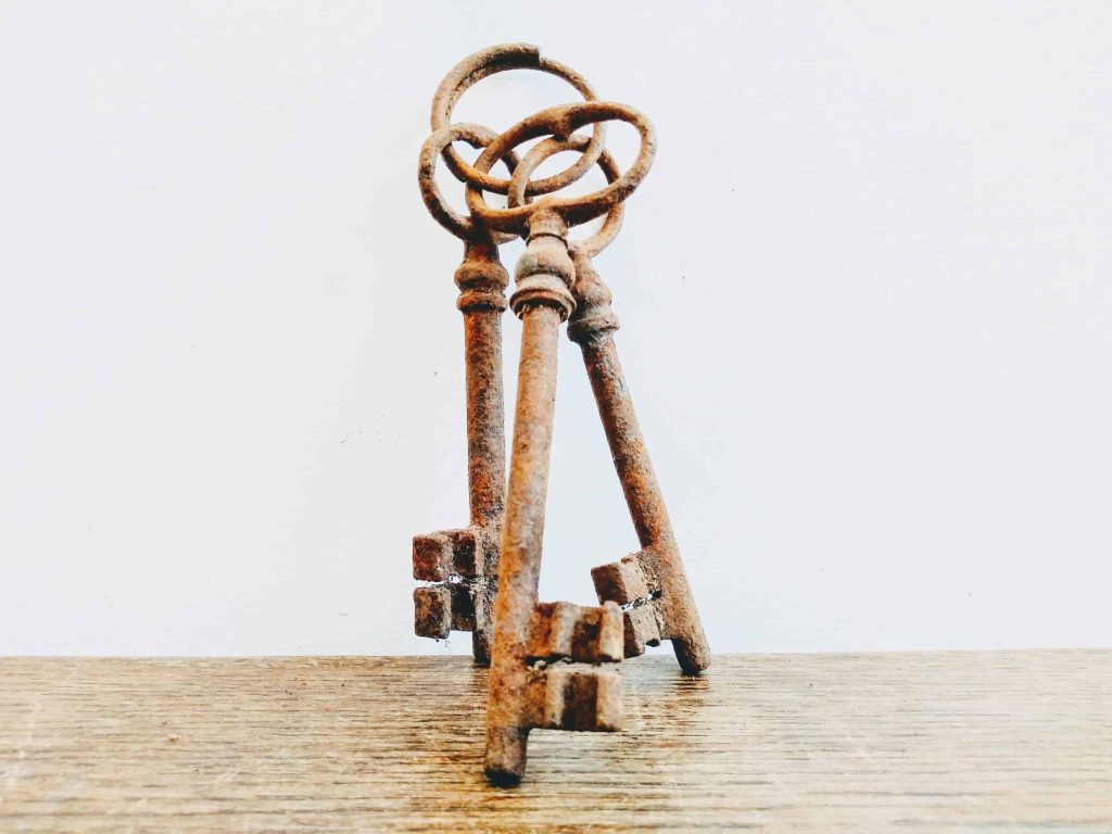Antique French Rusty Key Job Lot Of Three 3 Lock Skeleton Ch?teaux Castle Estate Collection Prop Display circa 1880-40’s