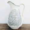 Antique French Large Ceramic Wash Pitcher Jug Vase Rosa Romantic Transferware White Grey Cottage Ornament Display c1900's