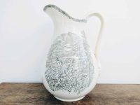 Antique French Large Ceramic Wash Pitcher Jug Vase Rosa Romantic Transferware White Grey Cottage Ornament Display c1900's