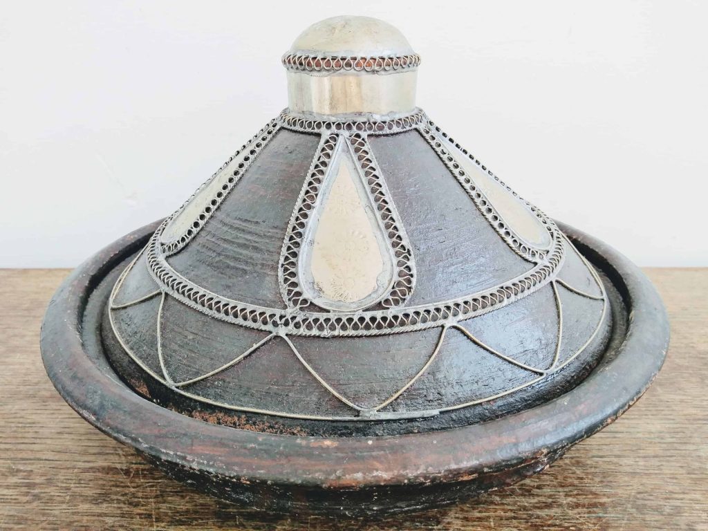Vintage Moroccan Tunisian Couscous Gold Dish Bowl Silver Pottery Stoneware Pot Serving Arabian Cous Cous circa 1960-80’s