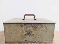 Antique French heavy metal firebox safe money cash bank security emergency box case bank storage prop circa 1940-50's