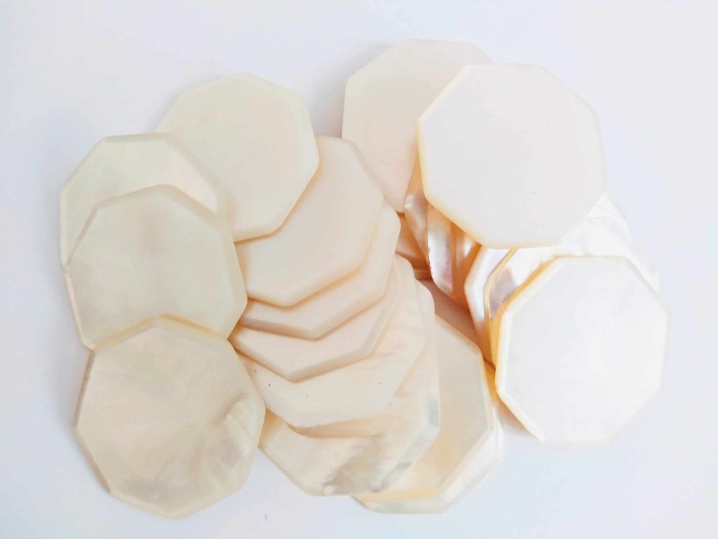 Antique Chinese INDIVIDUAL Mother Of Pearl Large Octagonal Gaming Chip Counter Token Hand Carved Blank Unengraved c1900's