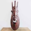 Vintage African Large Face Man Woman Mask Idol Statue Primitive Art Carving Sculpture Wooden Wood Wall Africa c1970-1980's