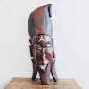 Vintage African Large Face Man Woman Mask Idol Statue Primitive Art Carving Sculpture Wooden Wood Wall Africa c1970-1980's