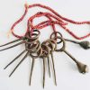 Vintage Asian Spike Bell Charm Pendant Tribal Primitive Brass with Glass Bead Warning Necklace circa 1960-70's