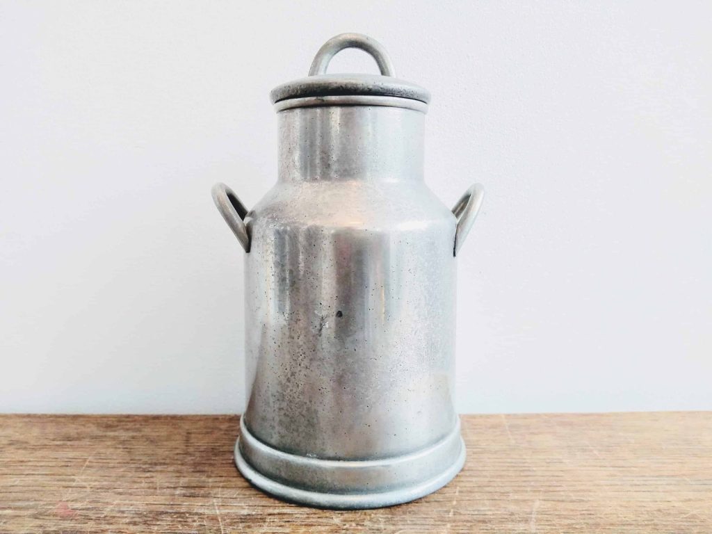 Vintage French Small Pewter Small Decorative Milk Churn Decorative Ornament Lidded Pot Vase grey metal circa 1960-70's