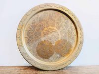 Vintage Moroccan Arabian Brass Tray Plate Ornate Engraved Decoration Circular Charger Tea Serving Wall Hanging c1980-90's
