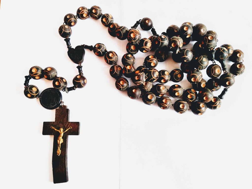 Vintage French Lourdes Large Long Wooden Rosary Crucifix Catholic religious decor necklace nun priest costume circa 1950-60's