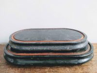 Antique French Pair Of Wooden Glass Dome Presentation Display Case Base Wood Trivet Stand Cases Trivets Stands circa 1900's