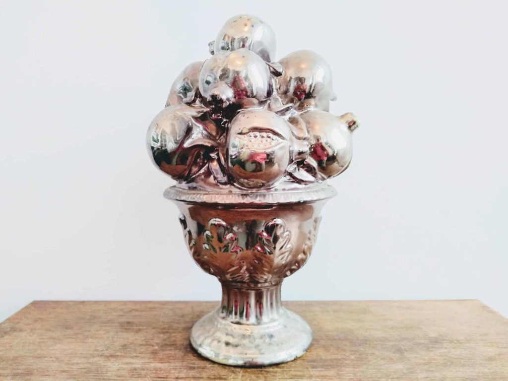 Vintage Large Resin Silver Pomegranate Display In Bowl decorated statue figurine ornament display table circa 1980-90’s