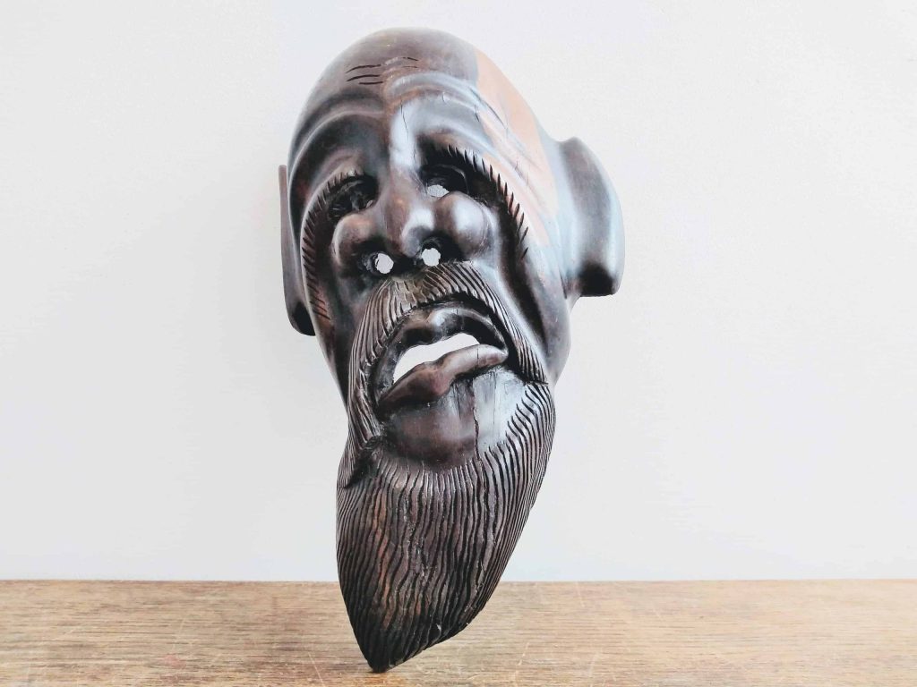Vintage Asian Chinese Scholar Old Man Temple God Head Bust Wall Display Wooden Ornament Figurine Decor Decoration c1970-80’s