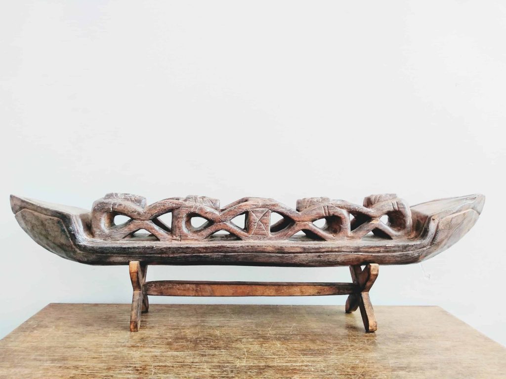 Vintage Tahiti Oceania South Pacific Boat Canoe Statue Primitive Art Carving Sculpture Wooden Wood Ornament circa 1980-1990’s