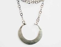 Vintage Asian Child Collar Re Made into Adult Piece Silver Metal Large Pendant Necklace circa 1960-70's
