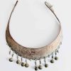 Vintage Thai Collar Necklace Jewelry Adornment Copper Metal Oxidized Bird of Paradise Motive Bell Charms circa 1960-70's