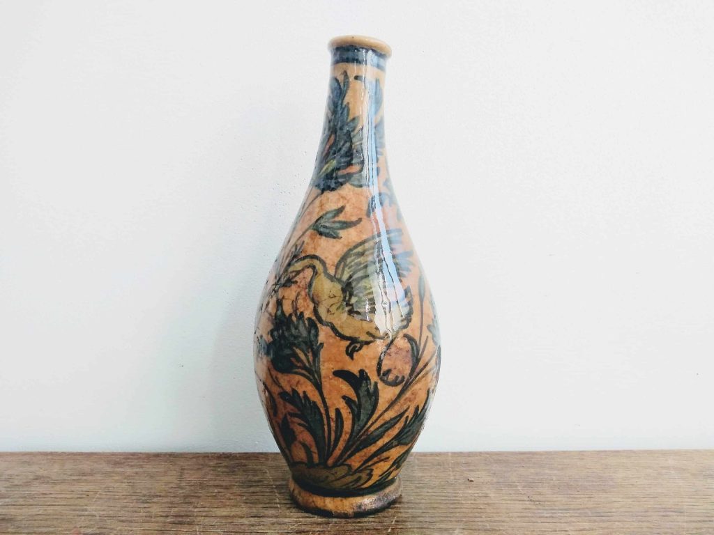 Antique Middle Eastern Pottery Stoneware Stork Heron Decorated Glazed Pot Jar Vase Storage Display Showcase circa 1900’s