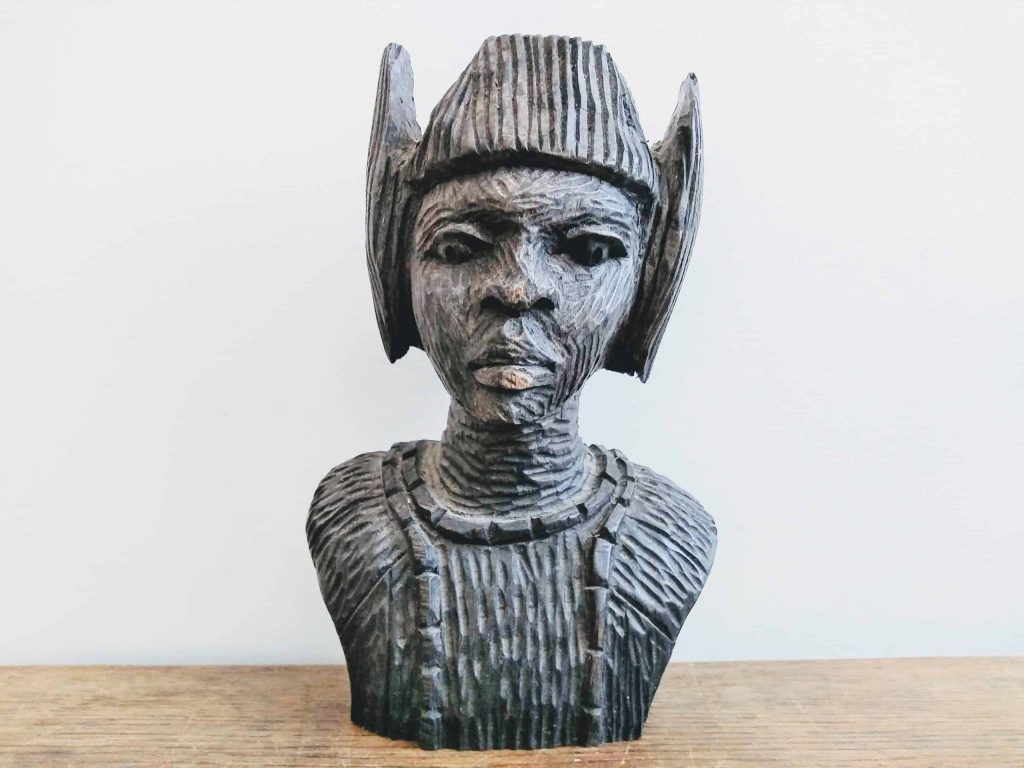 Vintage African Benin Ebony Wood Wooden Bust Decorative Ornament Figurine Africa Art Sculpture Carving Shamen c1970-80’s