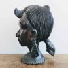 Vintage African Ebony Wood Wooden Bust Decorative Ornament Figurine Africa Art Sculpture Carving Shamen c1970-80's