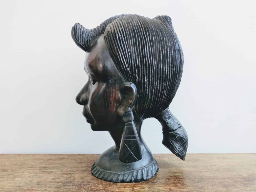 Vintage African Ebony Wood Wooden Bust Decorative Ornament Figurine Africa Art Sculpture Carving Shamen c1970-80’s