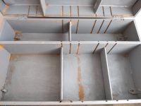 Alternative view of Vintage French wooden wall mounted mirror or standing storage cabinet drawers shelf grey storage box cupboard  c1960-70's