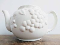 Vintage English Tea Pot Teapot White Fruit Grapes Blackberry Strawberry Apple Ceramic Ornament Serving Display c1970-80's