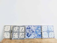 Vintage English Printed Glazed Wall Tile Blue White Bathroom Kitchen Tiles Place Mats Placemats SOLD INDIVIDUALLY c1980-90's