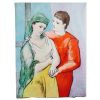 Vintage French Large Reproduction Print On Canvas Wooden Backing The Lovers 1923 by Pablo Picasso Great Master Art c1980's