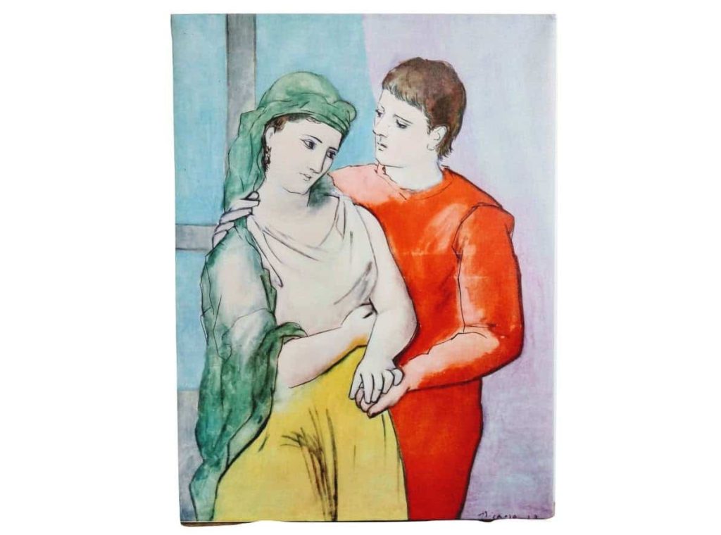 Vintage French Large Reproduction Print On Canvas Wooden Backing The Lovers 1923 by Pablo Picasso Great Master Art c1980’s