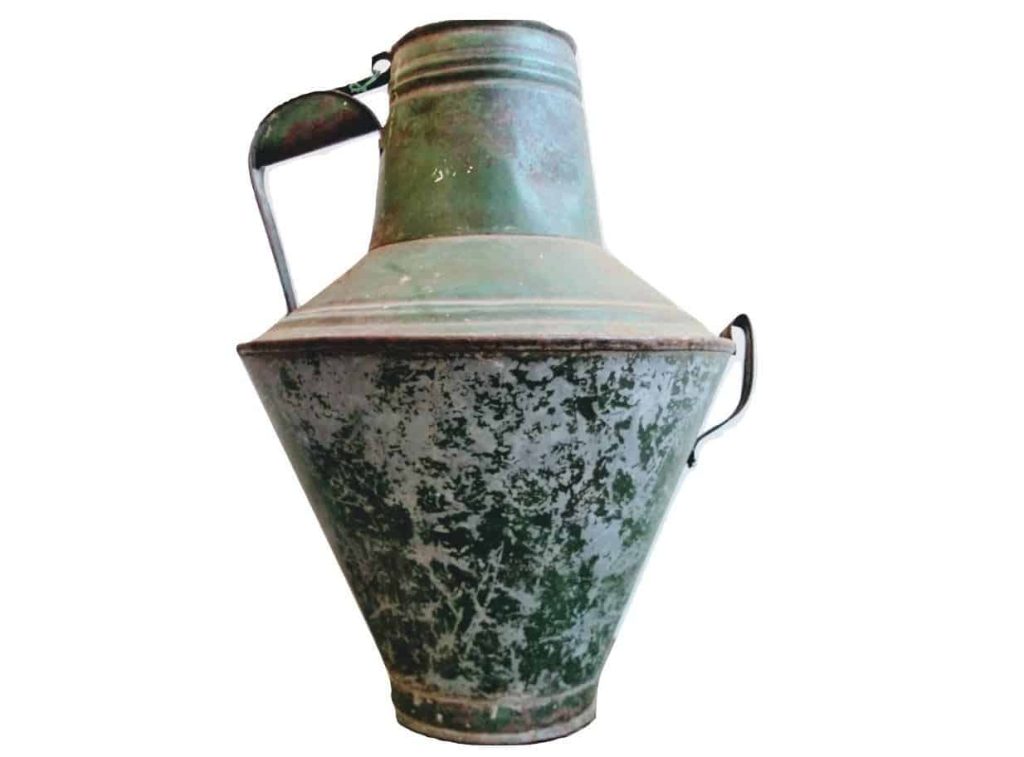 Vintage French Farm Milk Churn Oil Can Flower Pot Display Stand Vase Green Flowers Garden Display Industrial circa 1950-60's