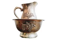 Vintage Indian Silver Plated Metal Champagne Wine Ice Bucket Water Pitcher bar decor cooler tarnish patina c1960-70's