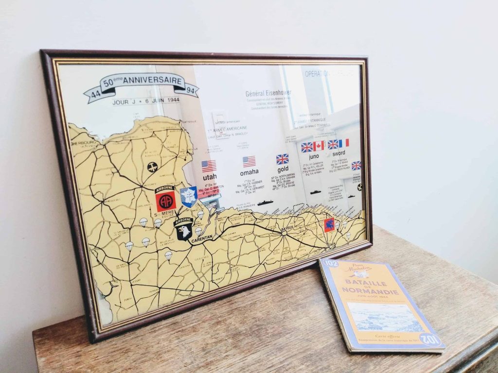 Vintage French Operation Overlord 50th Anniversary Souvenir Wall Hanging Mirror Map Second World War Utah Omaha Juno c1994