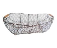 Vintage French Apple Fruit Vegetable Picking Harvesting Metal Wire Wood Traditional Garden Gardening Large Basket c1950-60s