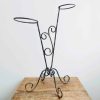Vintage French Black Rusty Metal Floor Standing Small Garden Plant Pot Stand Pedestal Holder Display Storage circa 1980-90s