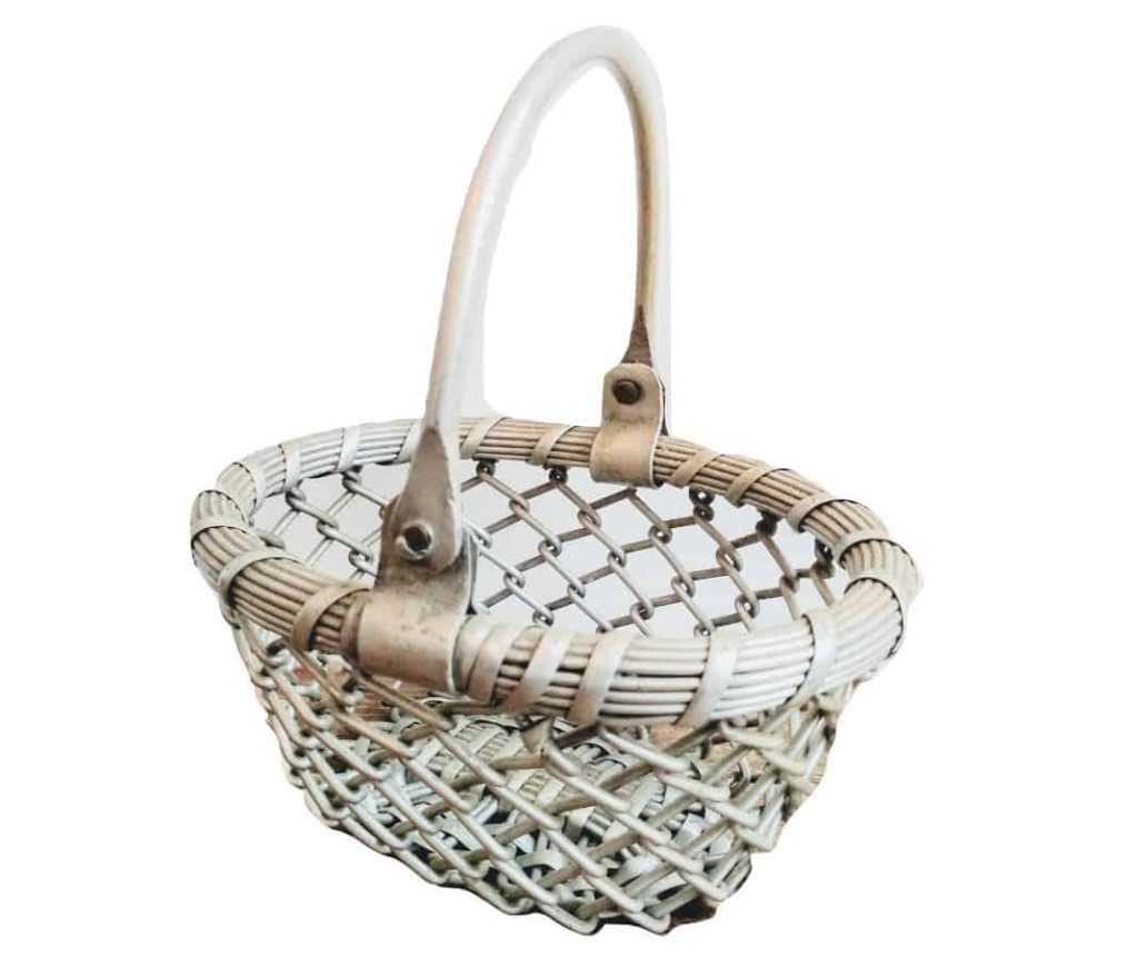Vintage French Silver Wire Metal Decorative Display Basket Bowl Dish Ornament Decorative Container circa 1970-80's