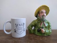 Alternative view of Vintage French Ceramic Chinese Green Shirt Yellow Hat Pipe Smoking Man Decorative Ornament Bust Display China c1960-70's