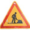 Vintage French Large Bashed Bruised Yellow Red Road Works Triangular Metal Roadsign Road Sign Automobilia Man Cave c1980-90's