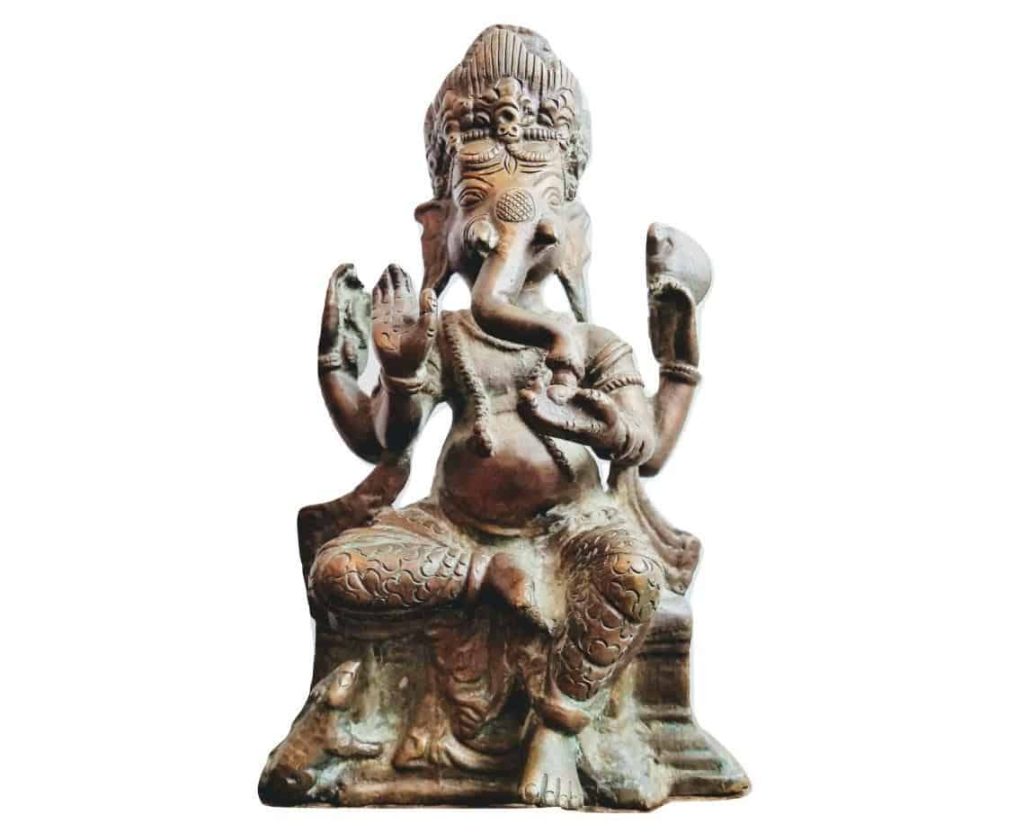 Vintage Indian Cast Brass Hindu Ganesha Elephant God Ornament Icon Idol Decorative Alter Shrine Display Design c1950-60’s
