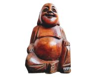 Vintage Chinese Wooden Wood Man Idol Money Luck Lucky Buddha Statue Art Carving Sculpture Ornament circa 1960-1970's