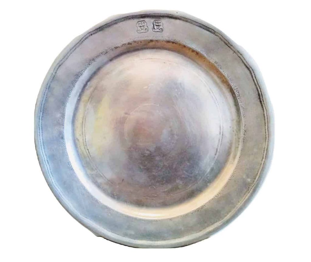 Antique German Heavy Pewter Plate Tray Charger Platter Serving Copy of antique plate dated 1798 display circa 1960-1970’s