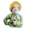 Vintage French Ceramic Chinese Green Shirt Yellow Hat Pipe Smoking Man Decorative Ornament Bust Display China c1960-70's
