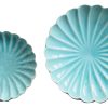 Vintage Japanese Scalloped Shell Crackled Turquoise Aqua Ceramic Dish Large Plate Bowl Dish Dishes Pair circa 1980-90's
