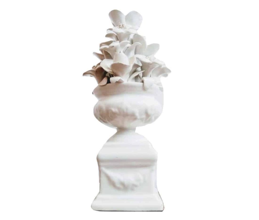 Vintage Chinese Porcelain Oriental Blanc De Chine Asian Flowers In Urn Vase Figurine Ornament Delicate Ornate circa 1960-70’s