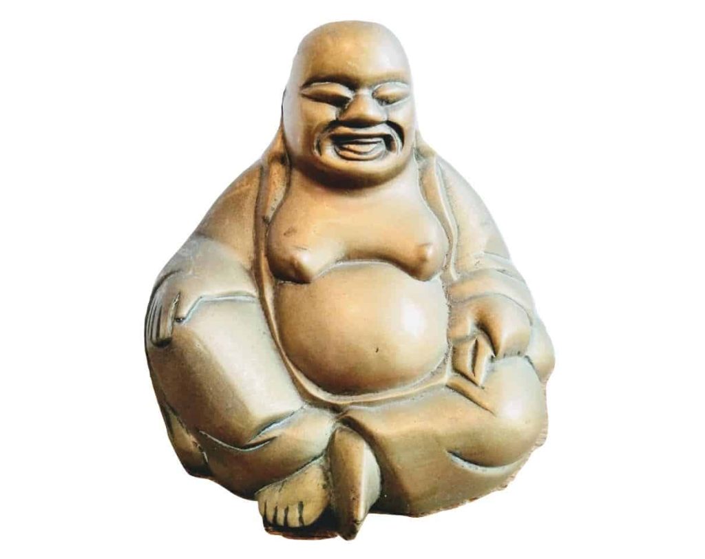 Vintage Chinese Brass Laughing Man Idol Money Luck Lucky Buddha Statue Art Cast Sculpture Ornament c1970-1980’s