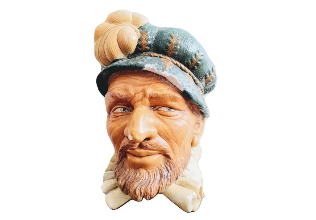 Vintage English Legend Product Sir Walter Raleigh Wall Hanging Plaster Bust Head Ornament Statue Display circa 1950-60’s