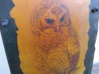 Alternative view of Vintage English Doverow Country Crafts Decoupage Owl Bird Print Picture On Slate Wall Hanging Display circa 1970-80's