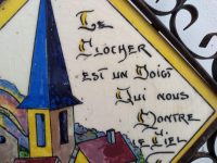 Alternative view of Vintage French Rousies Old Painted Framed Tile Church Bell Spire Heaven Wall Art Hanging Feature Decoration Decor c1930-50's