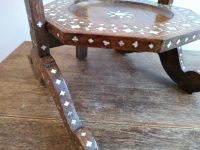 Alternative view of Vintage Indian Bone Inlaid Cake Plate Folding Wooden Stand Display Brown Three Tier Serving Bowl Platter Dish c1960-70's