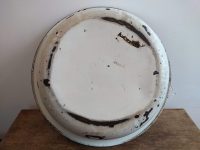 Alternative view of Vintage French Large Blue And White Worn Enamel Large Metal Mixing Serving Bowl Dish Pot Kitchen Sink Display circa 1950's