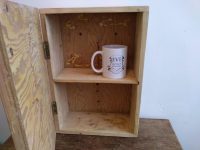 Alternative view of Vintage English Wooden Wall Mounted Or Standing Plain Wood Bathroom Mirror Cabinet shelf storage box cupboard circa 1960-70's